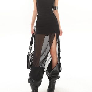 Sexy Ruffled Strap Mesh Hot Girl Dress - 2024 Summer Vietnamese Niche Design, Trendy Y2K Style