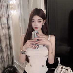 Sexy Slim Double-Breasted Knitted Camisole Top for Women - Luna Lona Small Fragrant Wind Style