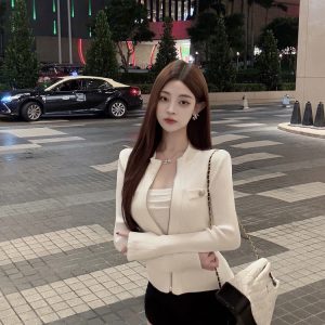 Sexy Slim Double-Breasted Knitted Camisole Top for Women - Luna Lona Small Fragrant Wind Style