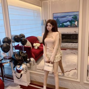 Sexy Slim Double-Breasted Knitted Camisole Top for Women - Luna Lona Small Fragrant Wind Style