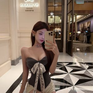 Sexy Strapless Camisole for Women with Bow and Fishbone Corset - Elegant High-End Feel, Perfect for Night Out or Special Occasions