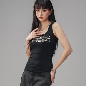 Sexy Tight Sleeveless Tank Top for Women - American Style Beer Team Captain - Summer 2025 Trendy Y2K Fashion
