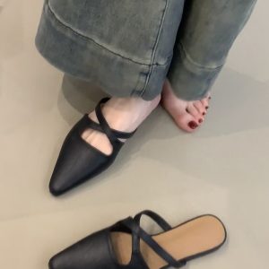 Sheepskin French Cross-Strap Open-Toe Half Slippers - Flat Slip-On Cool Sandals, Elegant Mules for Chic Summer Style