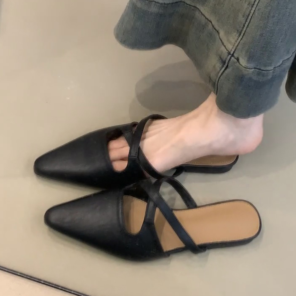 Sheepskin French Cross-Strap Open-Toe Half Slippers - Flat Slip-On Cool Sandals, Elegant Mules for Chic Summer Style