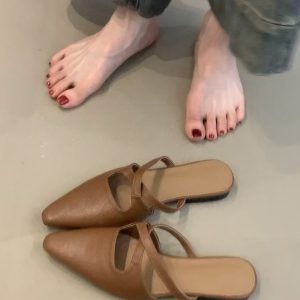 Sheepskin French Cross-Strap Open-Toe Half Slippers - Flat Slip-On Cool Sandals, Elegant Mules for Chic Summer Style