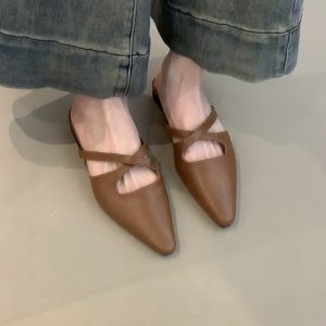 Sheepskin French Cross-Strap Open-Toe Half Slippers - Flat Slip-On Cool Sandals, Elegant Mules for Chic Summer Style