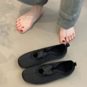 Sheepskin French Style Flat Shoes for Women - Round Toe Slip-On Mary Jane with Cross Straps - Chic Vintage Appeal