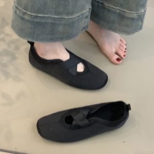 Sheepskin French Style Flat Shoes for Women - Round Toe Slip-On Mary Jane with Cross Straps - Chic Vintage Appeal