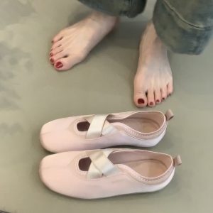 Sheepskin French Style Flat Shoes for Women - Round Toe Slip-On Mary Jane with Cross Straps - Chic Vintage Appeal