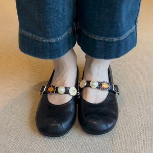 Sheepskin Mary Jane Shoes for Women - Round Head, Metal Buckle, One-Strap, Retro Flat Ballet Style, Versatile Fashion Footwear