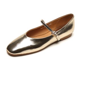 Sheepskin Silver Mary Jane Shoes for Women - Soft Sole Single Strap Flats, Italian Style Footwear