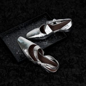 Sheepskin Silver Square-Toe Backless Sandals for Women - Chunky Heel, Two-Way Summer Slippers, Trendy Footwear
