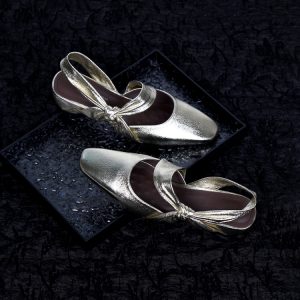 Sheepskin Silver Square-Toe Backless Sandals for Women - Chunky Heel, Two-Way Summer Slippers, Trendy Footwear
