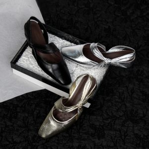 Sheepskin Silver Square-Toe Backless Sandals for Women - Chunky Heel, Two-Way Summer Slippers, Trendy Footwear