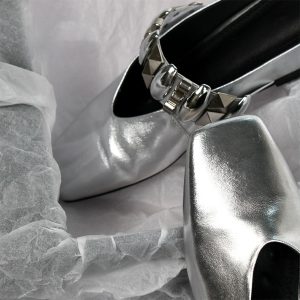 Sheepskin Square Head Rivet One-Strap Closed-Toe Half Slippers for Women - Height-Increasing French Style Slip-On Sandals