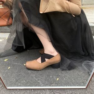 Sheepskin Square-Toed Ballet Shoes for Women, Cross-Strap Pig-Nose Retro Flat Chunky Heel Loafers