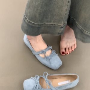 Sheepskin Square-Toed Bow Ballet Shoes - French Style Hidden Height Mary Jane Flats for Evening Wear & Casual Chic