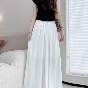 Sheer Chiffon Wide-Leg Pants - Lightweight, Slimming Effect, Wrinkle-Resistant, Cool Summer White with Pockets