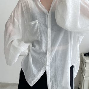 Sheer Lantern Sleeve Sun Protection Shirt for Women - Casual Loose Fit Hazy Feel Outerwear for Evening Breeze