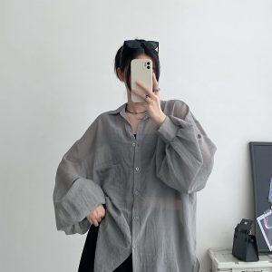 Sheer Lantern Sleeve Sun Protection Shirt for Women - Casual Loose Fit Hazy Feel Outerwear for Evening Breeze