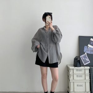 Sheer Lantern Sleeve Sun Protection Shirt for Women - Casual Loose Fit Hazy Feel Outerwear for Evening Breeze