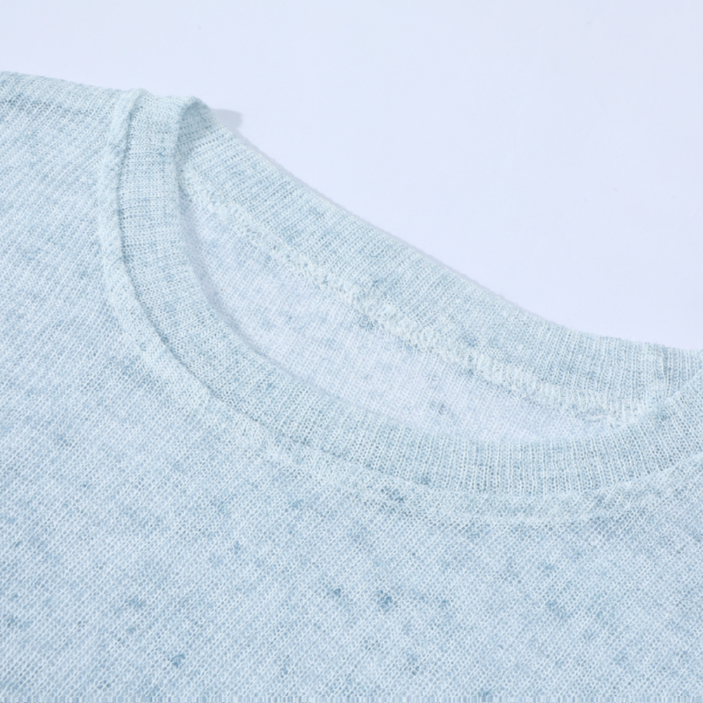 Sheer Round Neck Long Sleeve Knitted Top for Women - Irregular Pleated Sun Protection Air Conditioning Cover-Up Blouse Sheer Round Neck Long Sleeve Knitted Top for Women - Irregular Pleated Sun Protection Air Conditioning Cover-Up Blouse