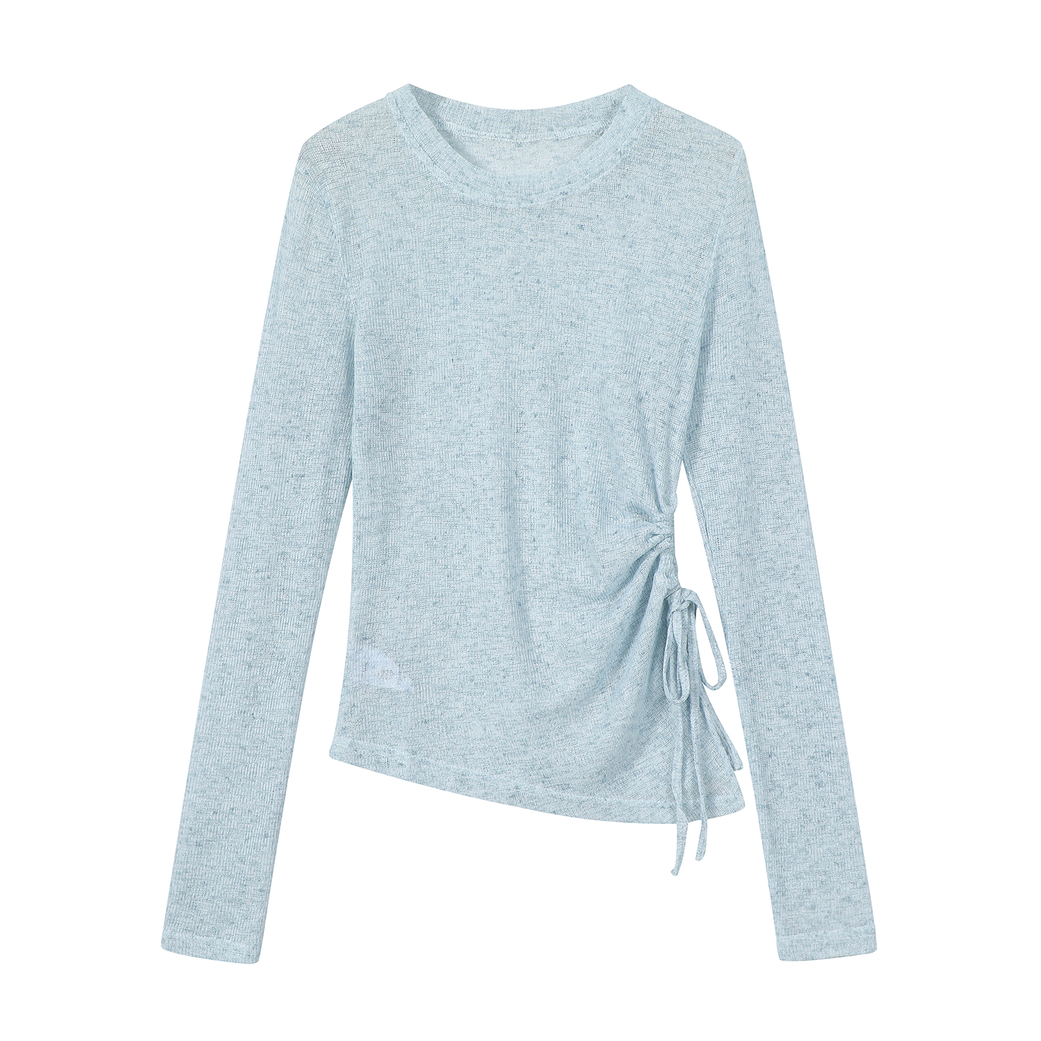 Sheer Round Neck Long Sleeve Knitted Top for Women - Irregular Pleated Sun Protection Air Conditioning Cover-Up Blouse Sheer Round Neck Long Sleeve Knitted Top for Women - Irregular Pleated Sun Protection Air Conditioning Cover-Up Blouse