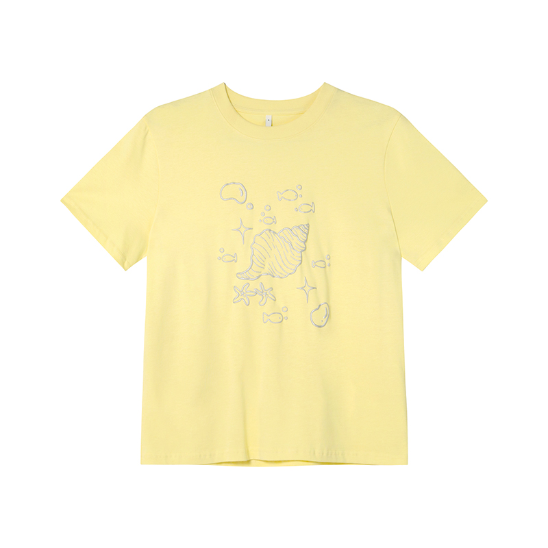 Silver 3D Conch Print Short Sleeve T-Shirt for Women - Loose Fit Pure Cotton Summer Top - Trendy 2025 Fashion Essential