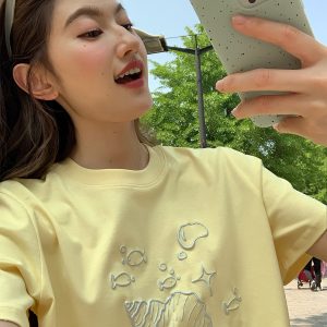 Silver 3D Conch Print Short Sleeve T-Shirt for Women - Loose Fit Pure Cotton Summer Top - Trendy 2025 Fashion Essential