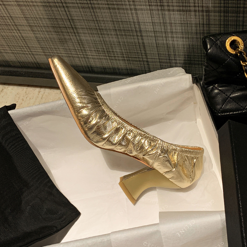 Silver Chunky Heel Grandma Shoes for Women - Age-Defying Small Square-Toe Soft-Soled Footwear in Trendy Retro Style