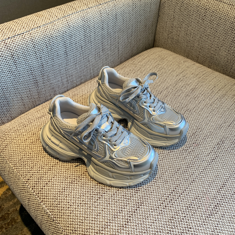 Silver Dad Shoes for Women - 2025 Spring Thick-Soled Height-Increasing Mesh Casual Sneakers, Trendy Y2K Athleisure Footwear