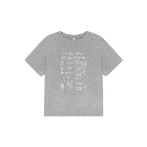 Silver Glitter Foam Letter Printed Short Sleeve T-shirt for Women - Loose Pure Cotton Round Neck Top for Spring Summer Fashion