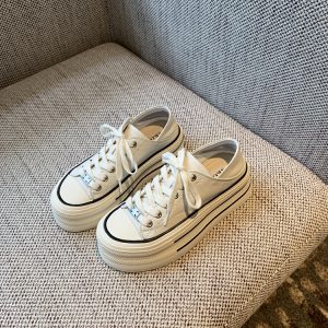 Silver Lace-Up Sneakers for Women - 2025 New Style Genuine Leather Thick-Soled Height-Increasing Casual Sports Shoes