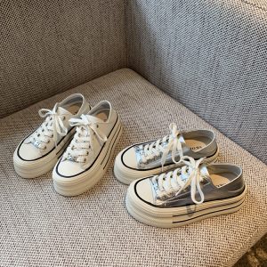 Silver Lace-Up Sneakers for Women - 2025 New Style Genuine Leather Thick-Soled Height-Increasing Casual Sports Shoes