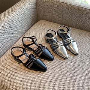 Silver Open-Toe Sandals for Women - Summer 2025 Retro Woven One-Strap Casual Low-Heel Roman Style Shoes