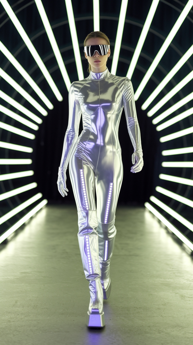 Shine Bright with Silver Futuristic Fashion Choices outfit idea