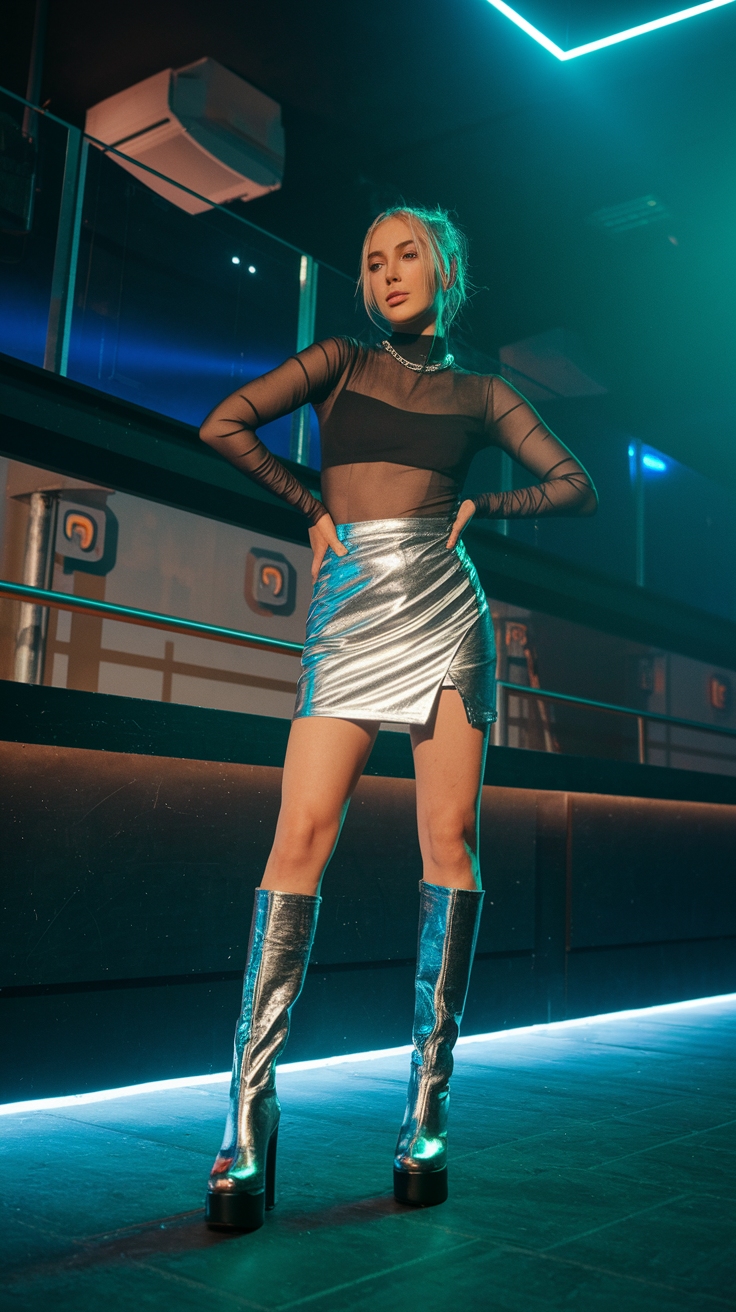 Creating a Silver Mini Skirt Outfit Metallic Look outfit idea