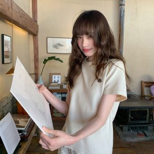 Simple Letter Embroidery Round Neck Short Sleeve T-shirt for Women - Elegant Versatile Summer Top 2025, Y2K Casual Fashion