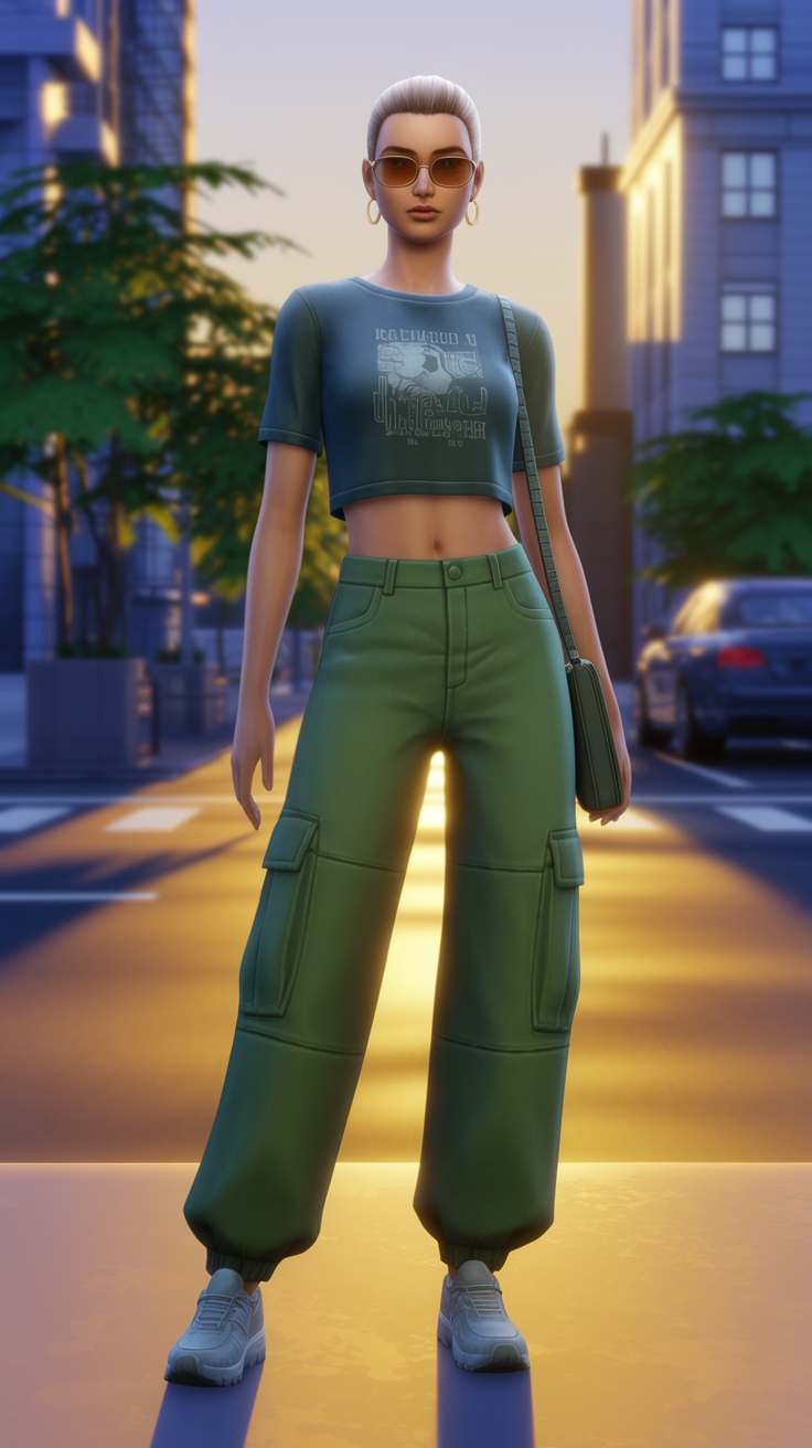 Sims 4 CC Baggy Cargo Pants: Stylish Virtual Fashion outfit idea