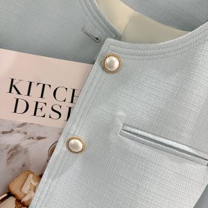 Sky Blue Korean-Style Short Sleeve Blazer for Women - Summer Lightweight Fashion Top, 2025 Trendy Socialite Wear