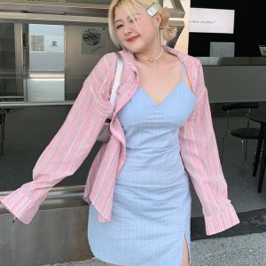 Sky Blue Water-Washed Printed Camisole Dress - Summer Must-Have, Stylish & Comfortable Travel Essential, Versatile 90s-Inspired Fashion