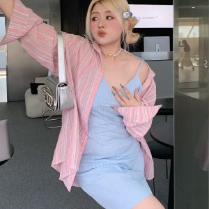 Sky Blue Water-Washed Printed Camisole Dress - Summer Must-Have, Stylish & Comfortable Travel Essential, Versatile 90s-Inspired Fashion