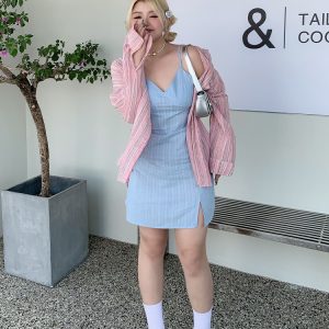 Sky Blue Water-Washed Printed Camisole Dress - Summer Must-Have, Stylish & Comfortable Travel Essential, Versatile 90s-Inspired Fashion