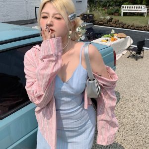 Sky Blue Water-Washed Printed Camisole Dress - Summer Must-Have, Stylish & Comfortable Travel Essential, Versatile 90s-Inspired Fashion