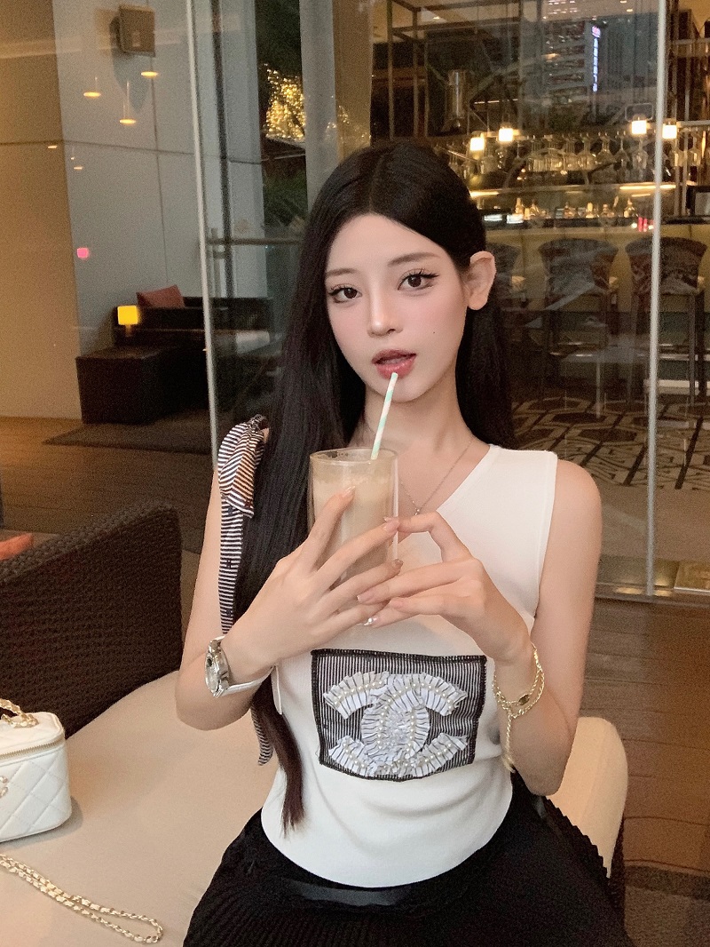 Slanted Shoulder Bow Tie Tank Top with Ice Silk Knitted Sweater - Trendy Women's Outfit for 90s and Y2K Styles Slanted Shoulder Bow Tie Tank Top with Ice Silk Knitted Sweater - Trendy Women's Outfit for 90s and Y2K Styles