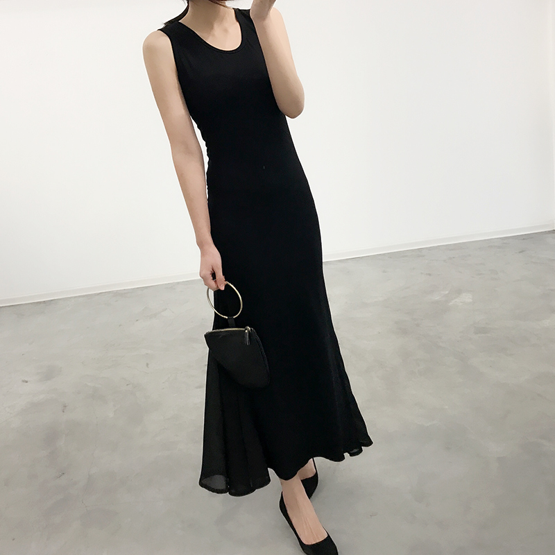 Sleeveless A-line Mermaid Dress with Chiffon Splicing, Slim Fit Summer Dress for Women, Flattering Modal Base Layer