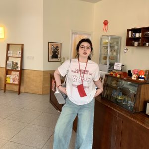 Slightly Chubby Casual Letter Print Short Sleeve T-Shirt Top for All Seasons - Summer Rhythm Style, Comfortable Everyday Wear