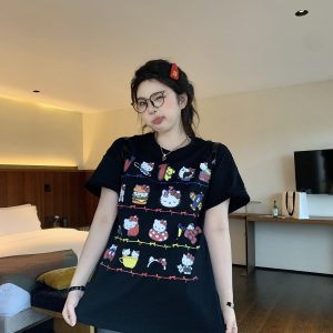 Slightly Chubby Casual Printed Short Sleeve T-Shirt - Mid-Length Plus Size Top for a Trendy Everyday Look