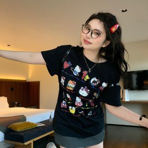 Slightly Chubby Casual Printed Short Sleeve T-Shirt - Mid-Length Plus Size Top for a Trendy Everyday Look