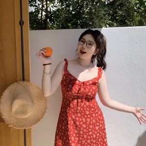 Slightly Chubby Floral Dress with Flying Sleeves - French Style Vacation Waist-Defined Long Dress for Summer Travel